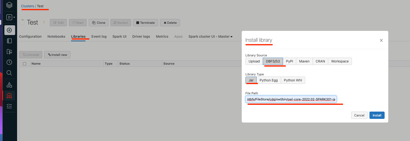Install owl-core-xxxx-jar-with-dependancies.jar in your cluster.